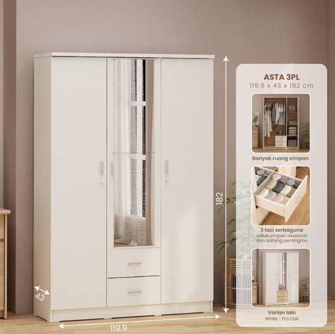 Lemari Pakaian Pira Metropolis OX - Asta 3PL (Shopee)