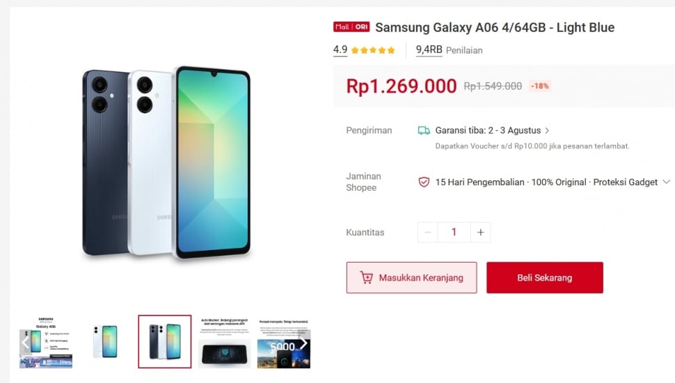 Harga Samsung Galaxy A06 4G makin murah. (Shopee)