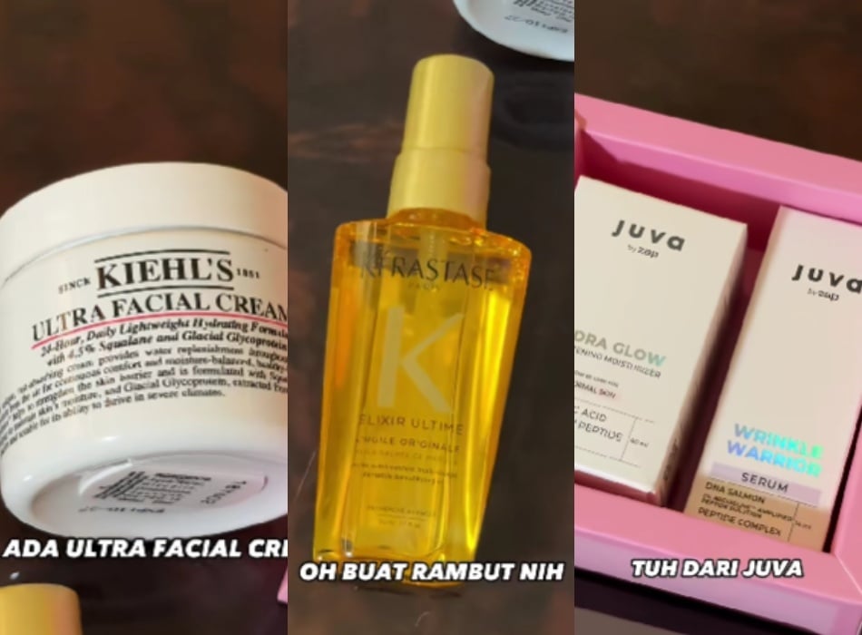 Produk kecantikan dalam souvenir pernikahan Luna Maya. (TikTok/ayudewi070)