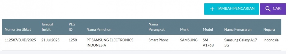 Samsung Galaxy A17 5G lolos sertifikasi di Indonesia. (SDPPI)