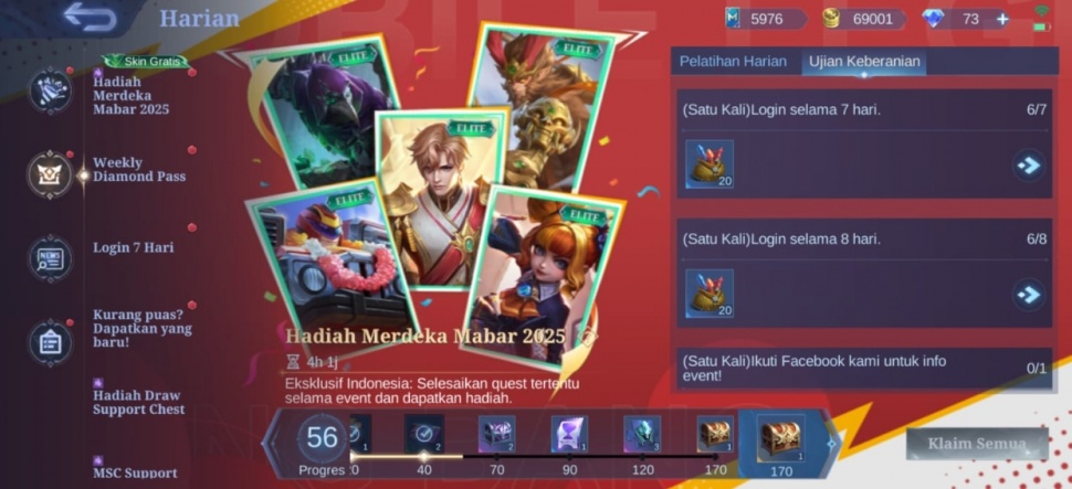 Event skin gratis di MLBB. (Suara.com/ Rezza Rachmanta)