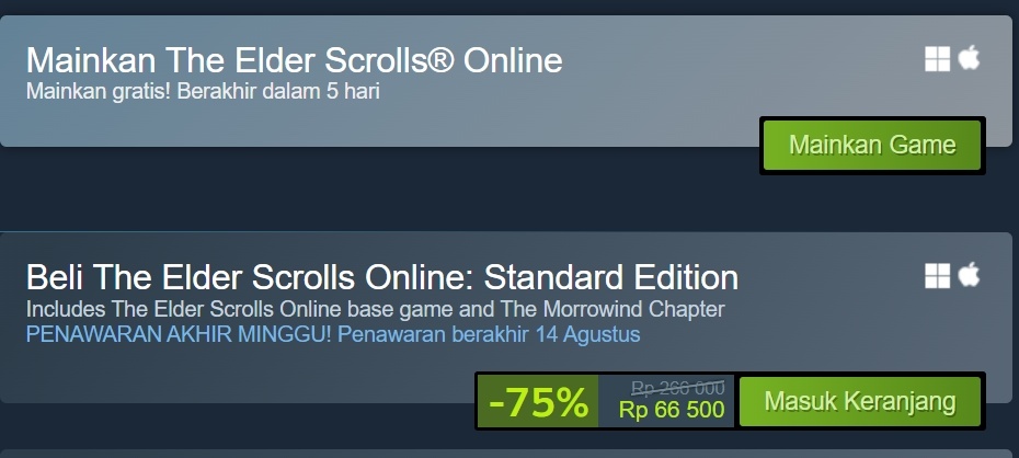 The Elder Scrolls Online jadi game gratis dalam waktu terbatas. (Steam)
