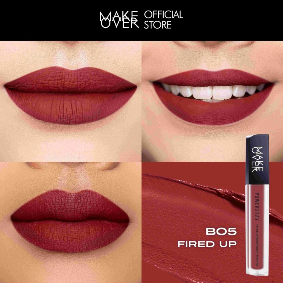 Lipstik Merah - Make Over Powerstay Transferproof Matte Lip Cream B05 Fired Up (makeoverforall.com)