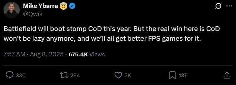 Mantan petinggi Blizzard memprediksi bila Battlefield 6 bakal mengalahkan game COD tahun ini. (X)