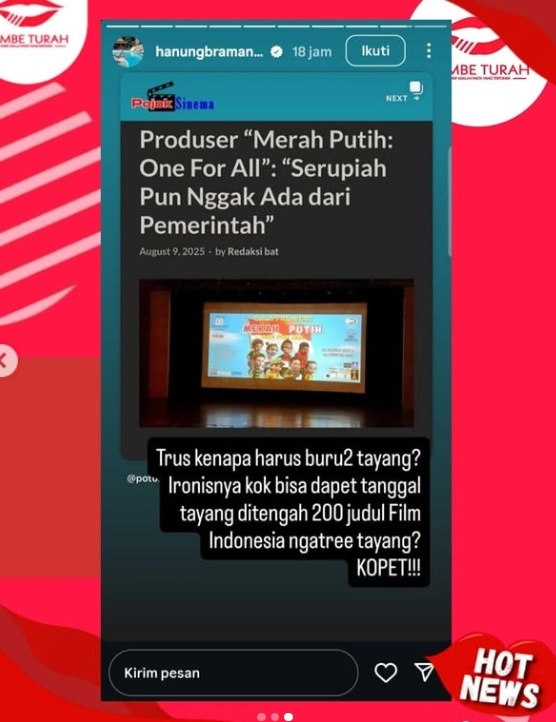 unggahan Hanung soal film Merah Putih One For All 