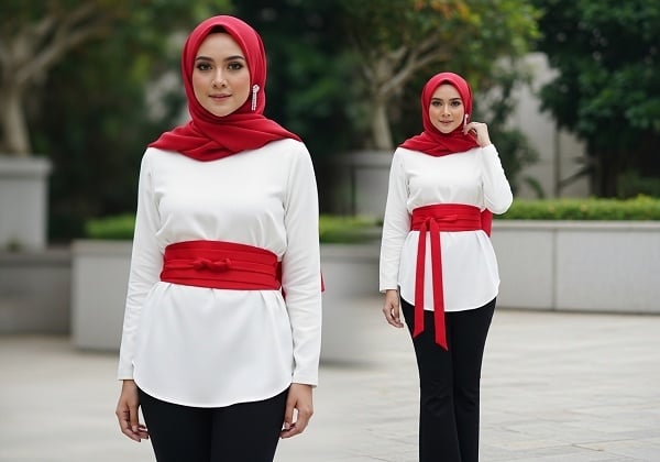 OOTD merah putih. (Dibuat oleh Google AI Studio)