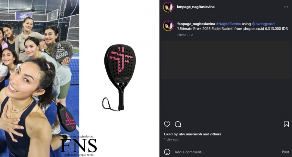 Raket padel Nagita Slavina. (Instagram/fanpage_nagitaslavina)