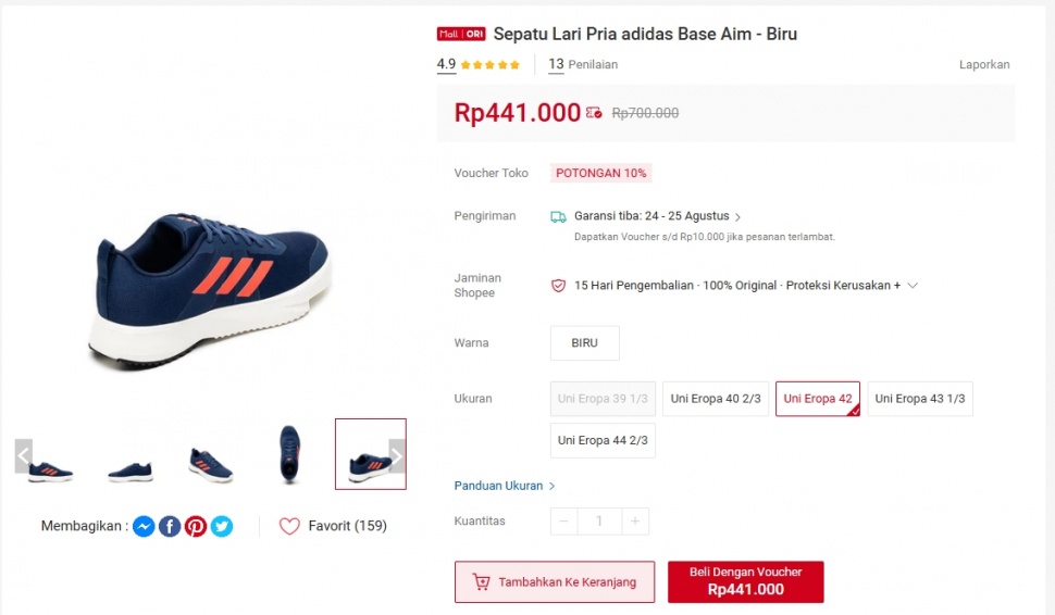Sepatu Lari Pria adidas Base Aim - Biru. (Shopee)