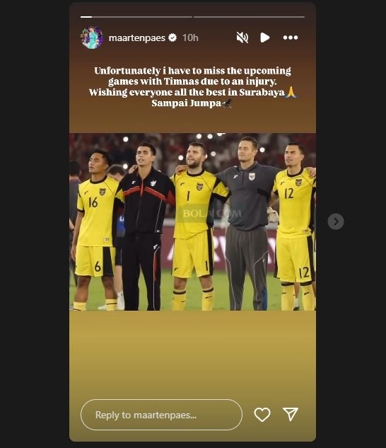 Kata-kata Maarten Paes usai absen bela Timnas Indonesia. (Instagram Maarten Paes)