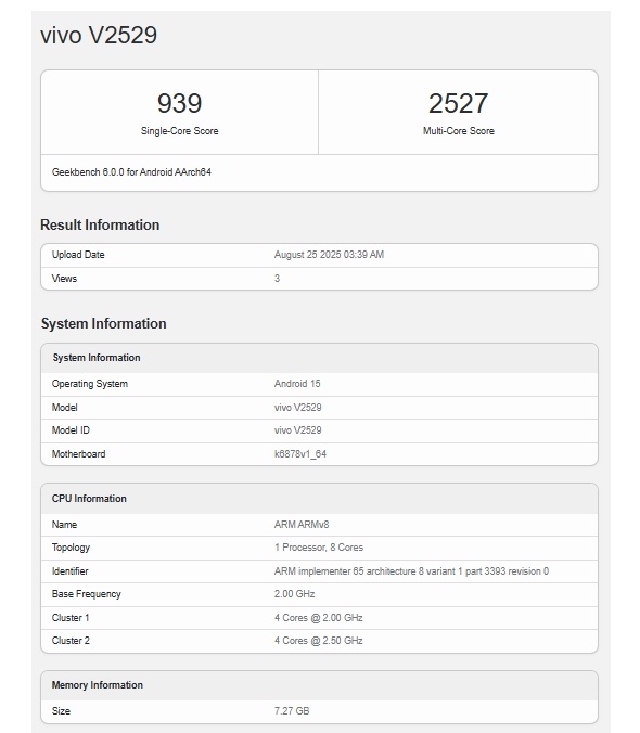 Vivo V60 Lite 5G muncul di benchmark. (Geekbench)