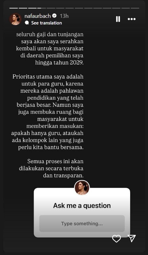 Nafa Urbach tak ambil tunjangan dan gaji DPR [Instagram/@nafaurbach]