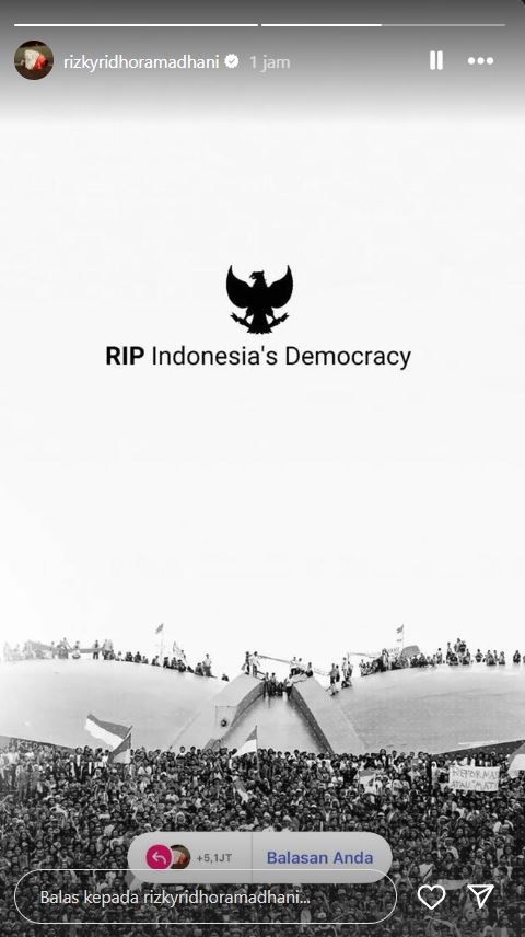 Rizky Ridho prihatin dengan demokrasi di Indonesia. (Instagram/@rizkyridhoramadhani)