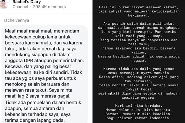 isi penyesalan Rachel Vennya dan Awkarin (X.com)