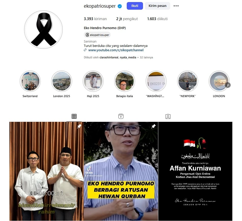 Update profil IG Eko Patrio. (Instagram)