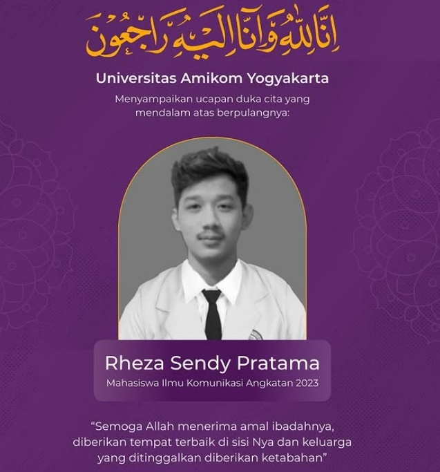 Mahasiswa Amikom, Rheza Sendy Pratama meninggal, netizen berduka di X. (Instagram @amikomjogja)