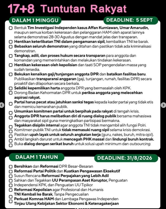 Isi 17+8 Tuntutan Rakyat. (Instagram @jeromepolin)