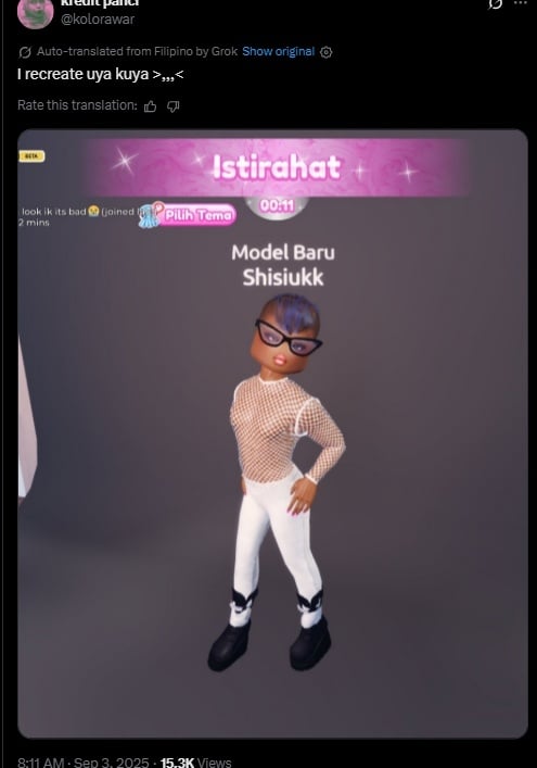 Netizen edit Uya Kuya jadi karakter game Roblox. (X @kolorawar)