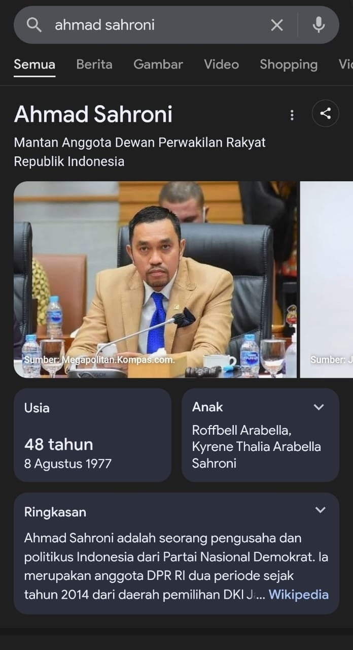 Ahmad Sahroni tertulis mantan anggota DPR.