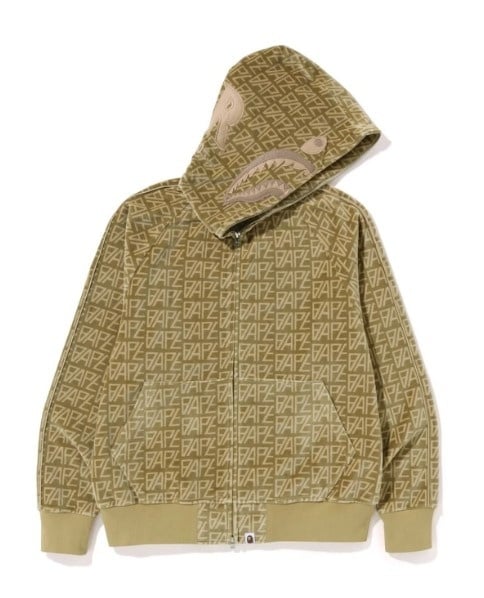 Harga hoodie BAPE Logo Monogram Velour Shark Full Zip Hoodie [BAPE]