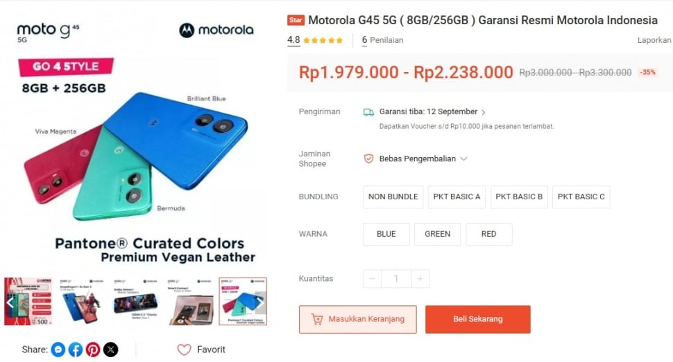 Motorola G45 5G makin murah. (Shopee)