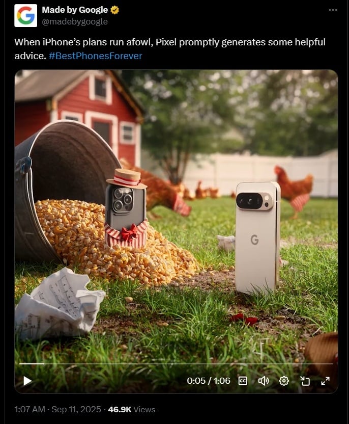 Momen Google ejek iPhone 17 Pro. (X)