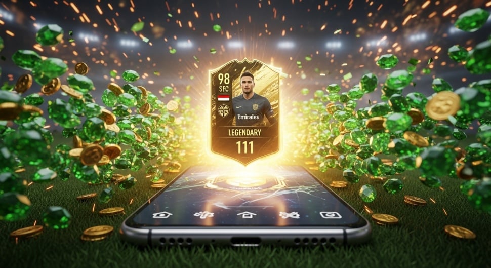 Ilustrasi game FC Mobile beserta Kode Redeem (Gemini AI)