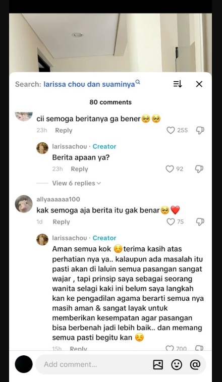 Unggahan soal Larissa Chou [TikTok]