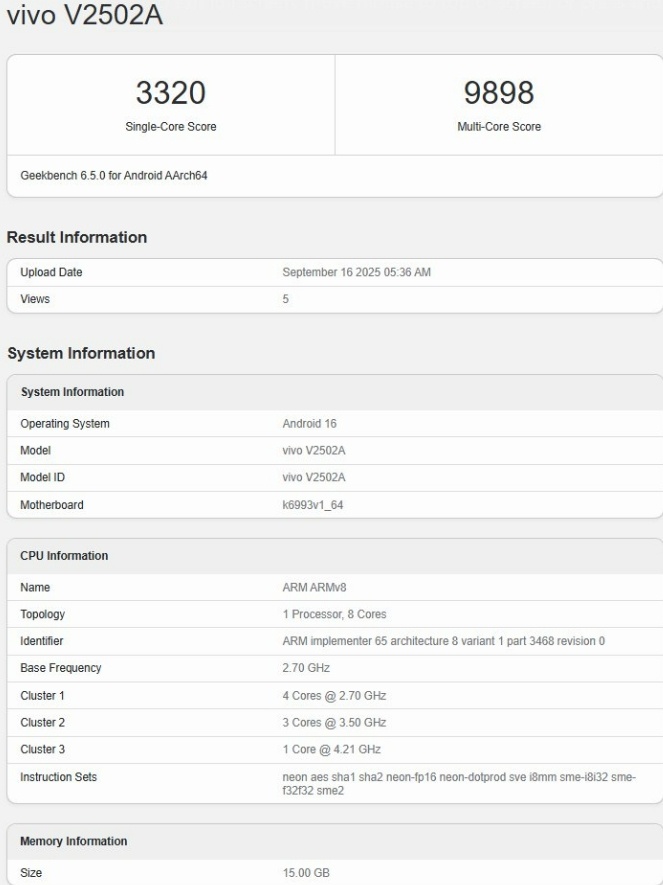 iQOO Neo 11 Pro terlihat di benchmark. (Geekbench)
