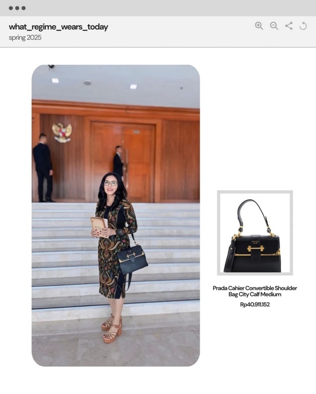 Potret Rieke Diah Pitaloka tenteng tas branded (Instagram/cabinetcouture_idn)