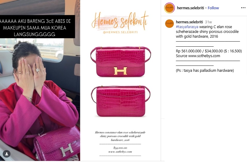 Koleksi Tas Hermes Tasya Farasya (Instagram @hermes.selebriti)