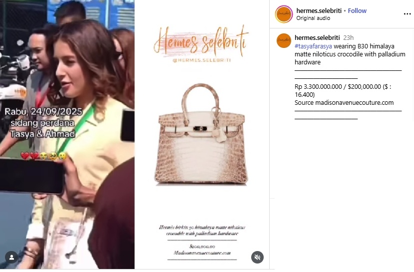 Koleksi Tas Hermes Tasya Farasya (Instagram @hermes.selebriti)