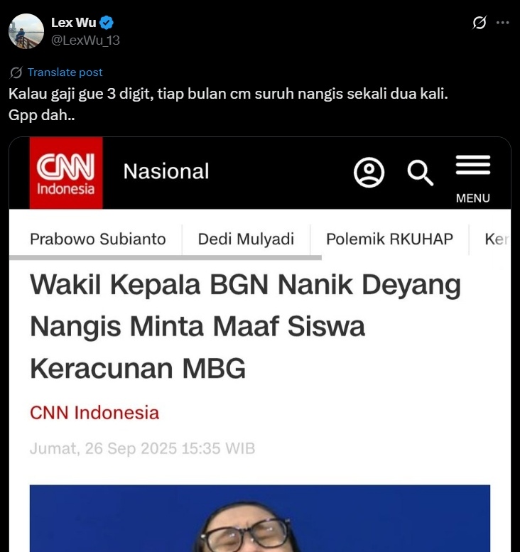 Lex Wu sindir Nanik S Deyang. (X)