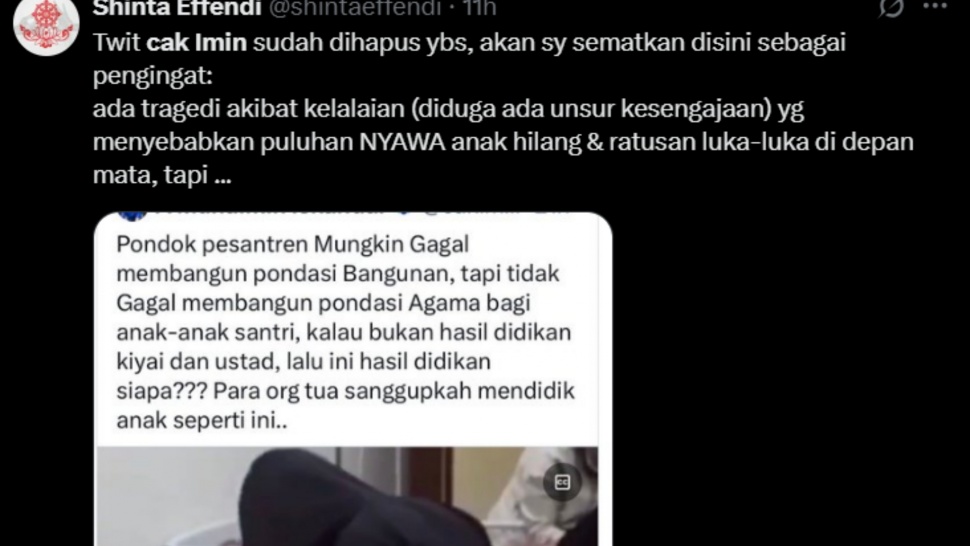 Cuitan Cak Imin tentang pondasi bangunan Al Khoziny dihapus. (X)