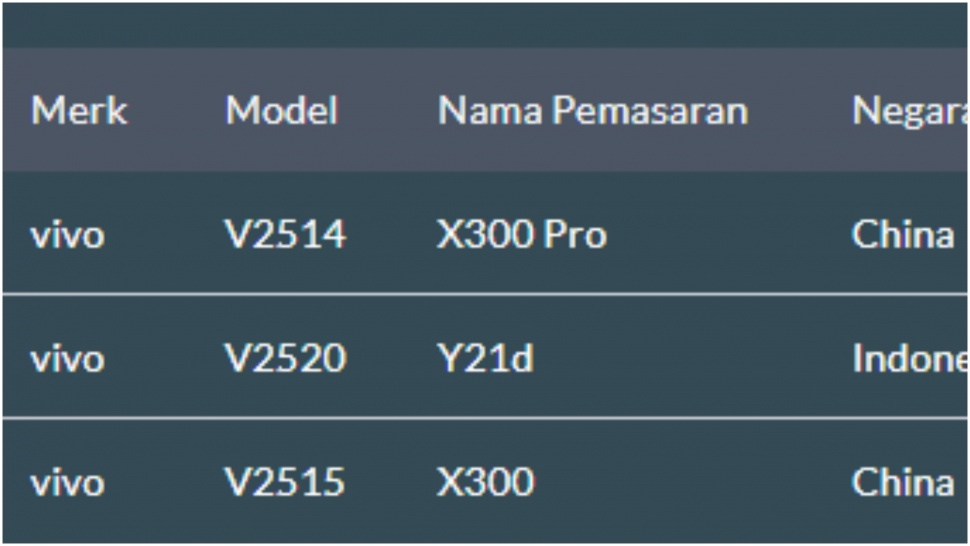Vivo X300 series lolos sertifikasi. (SDPPI)