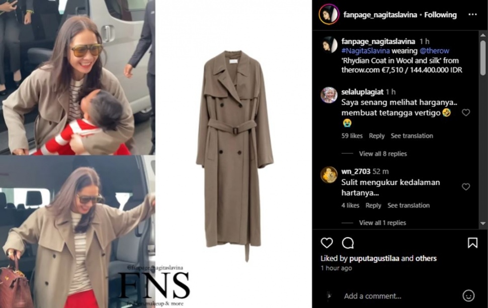 Baju Nagita Slavina saat pulang dari Paris. (Instagram/@fanpage_nagitaslavina)