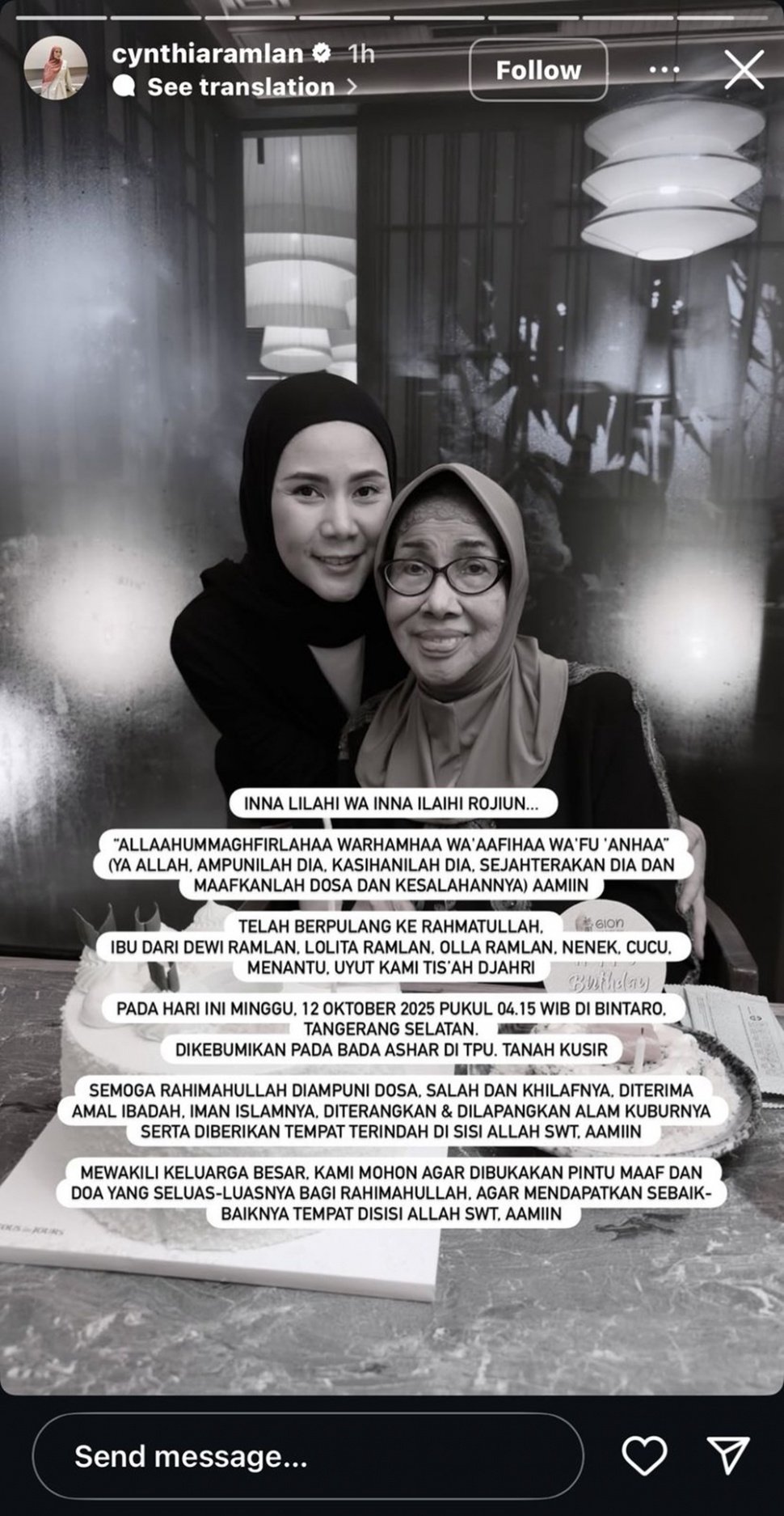 Ibu Olla Ramlan meninggal dunia [Instagram]