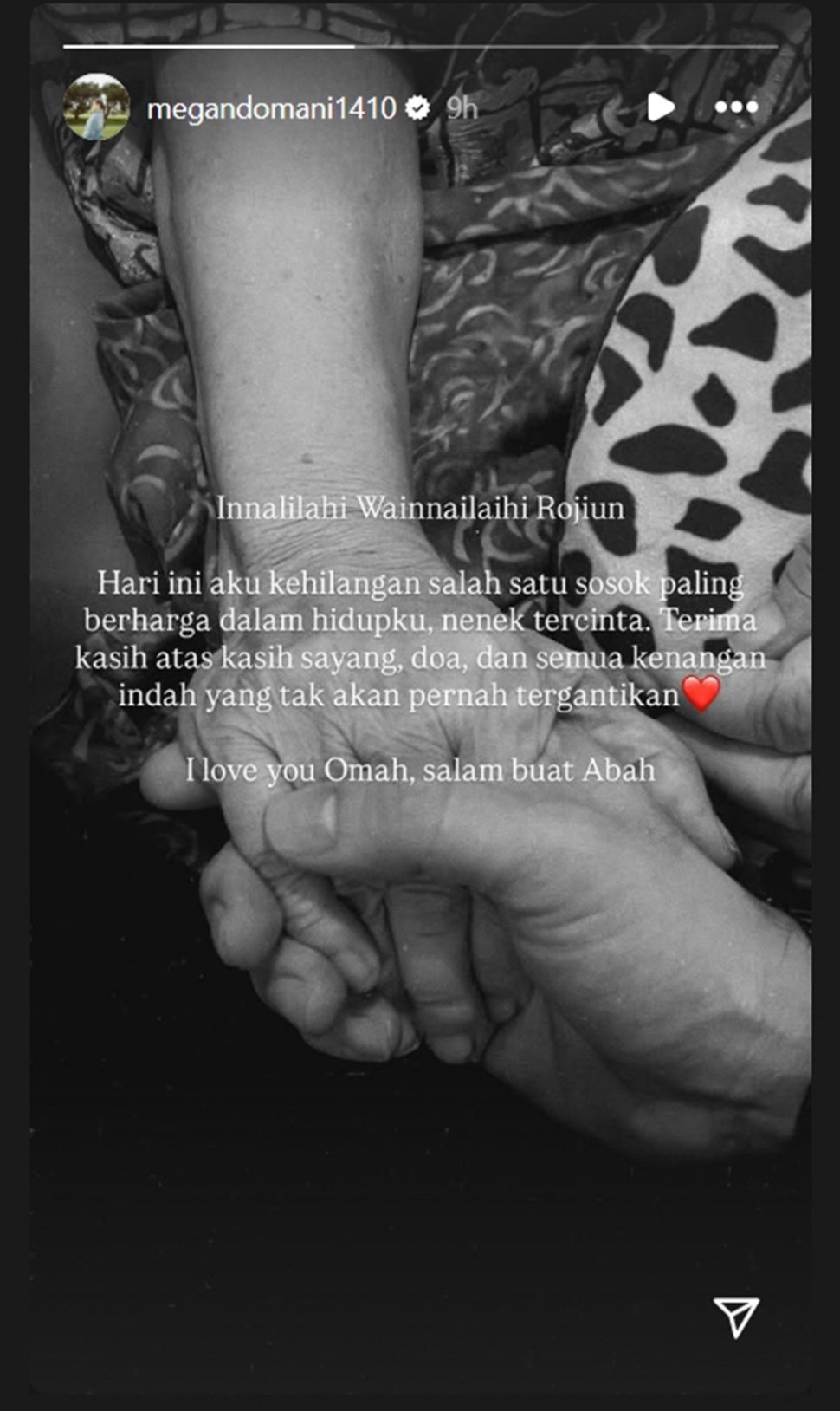 Nenek Megan dan Bryan Domani meninggal dunia [Instagram]