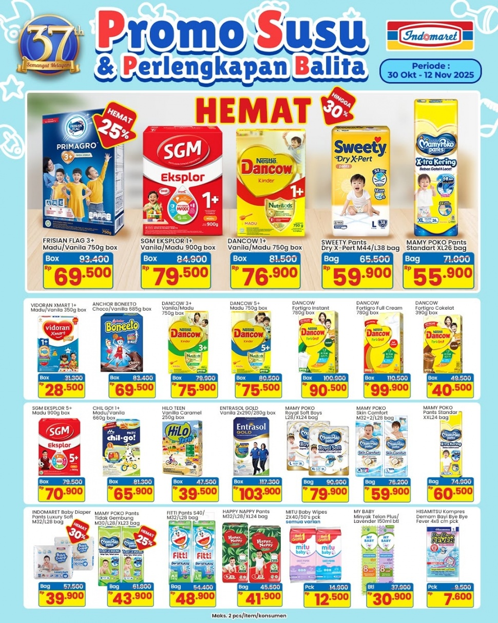 promo susu dan perlengkapan balita indomaret periode 30 Oktober-12 November 2025. [instagram indomaret]