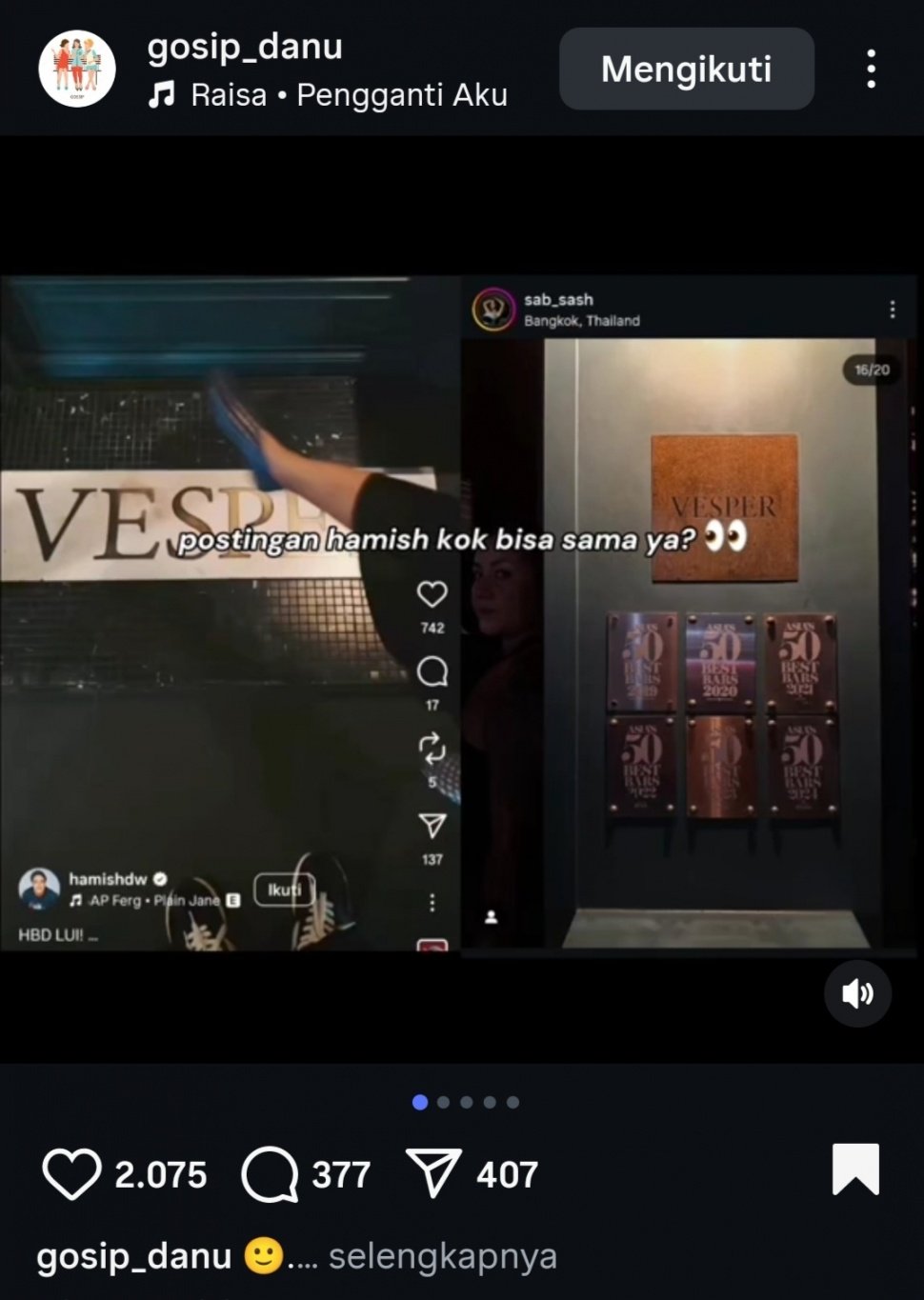 Hamish Daud diduga berselingkuh dengan Sabrina Alatas [Instagram]