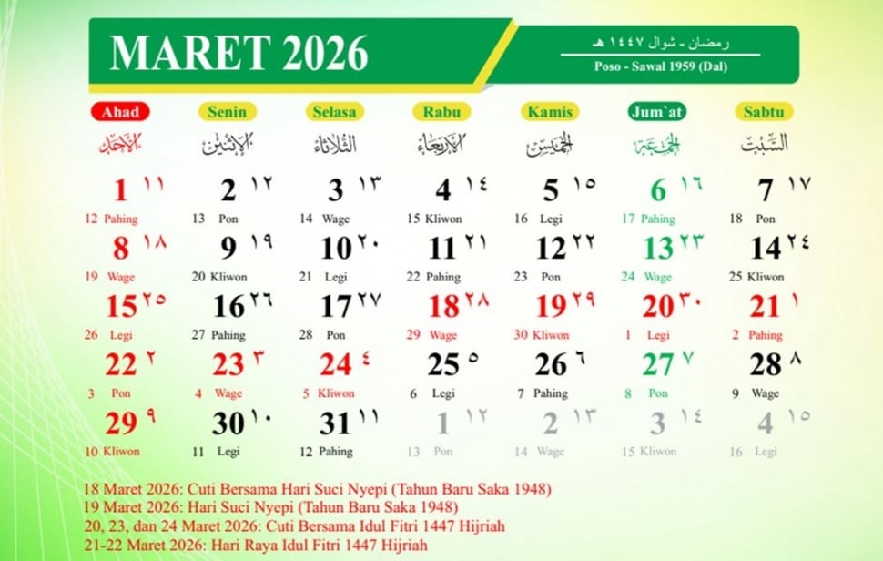 Kalender Hijriah 2026. (aceh.kemenag.go.id)