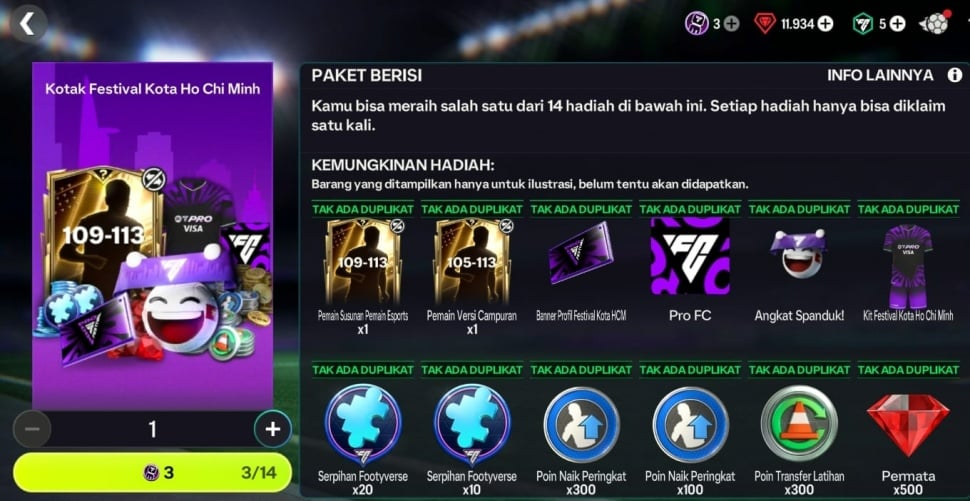 Hadiah gratis FC Mobile. (Suara.com/ Rezza Rachmanta)