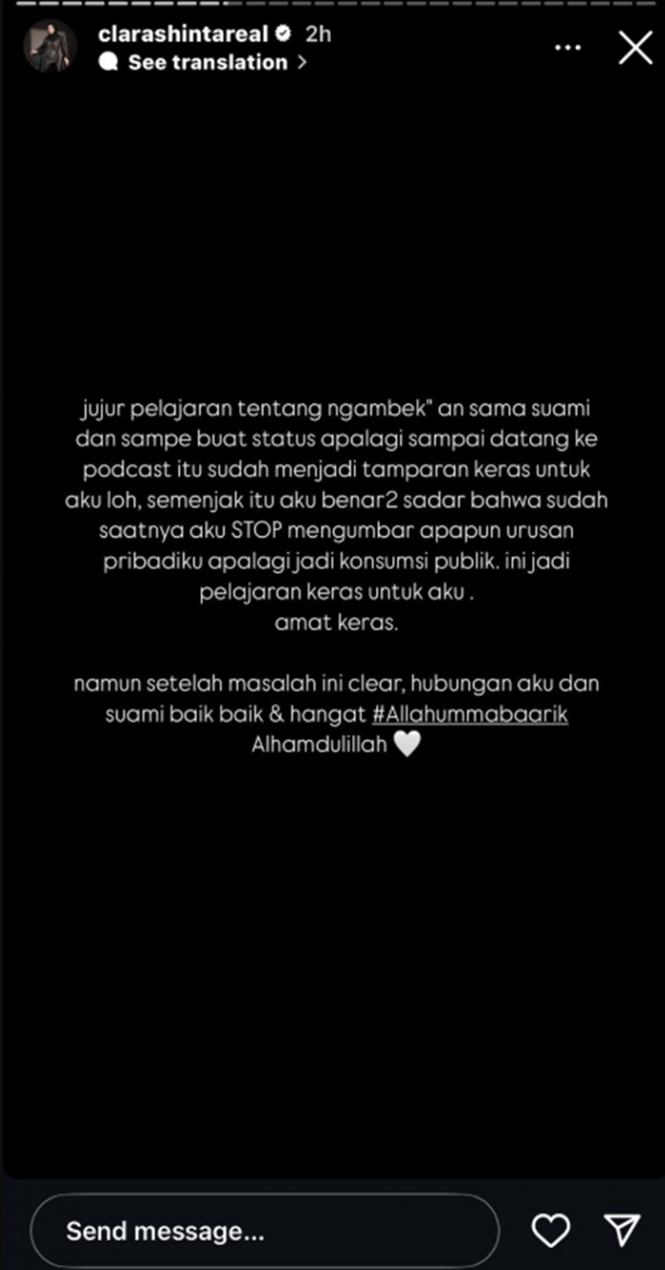 Unggahan Clara Shinta [Instagram]