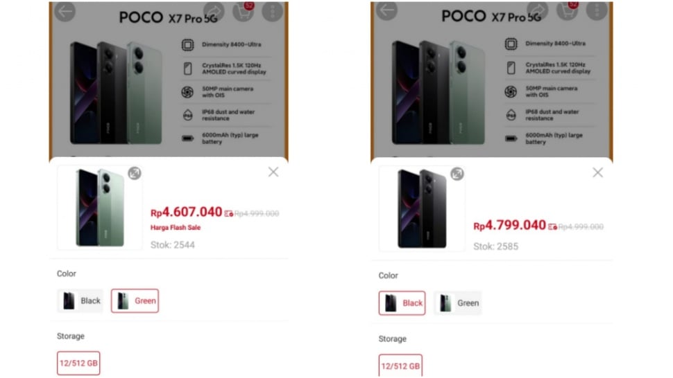 Update harga POCO X7 Pro 5G. (Shopee)