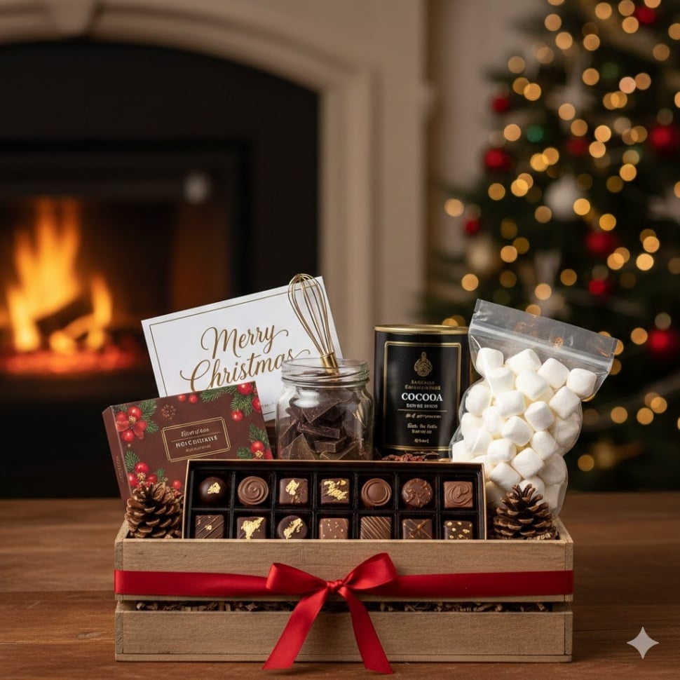 Ilustrasi hampers Natal cokelat [Gemini AI]