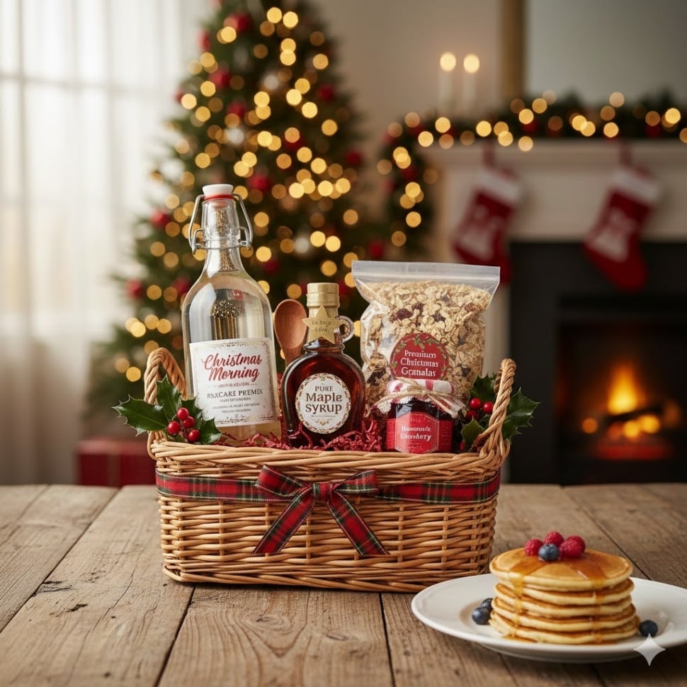 Ilustrasi hampers Natal paket sarapan [Gemini AI]