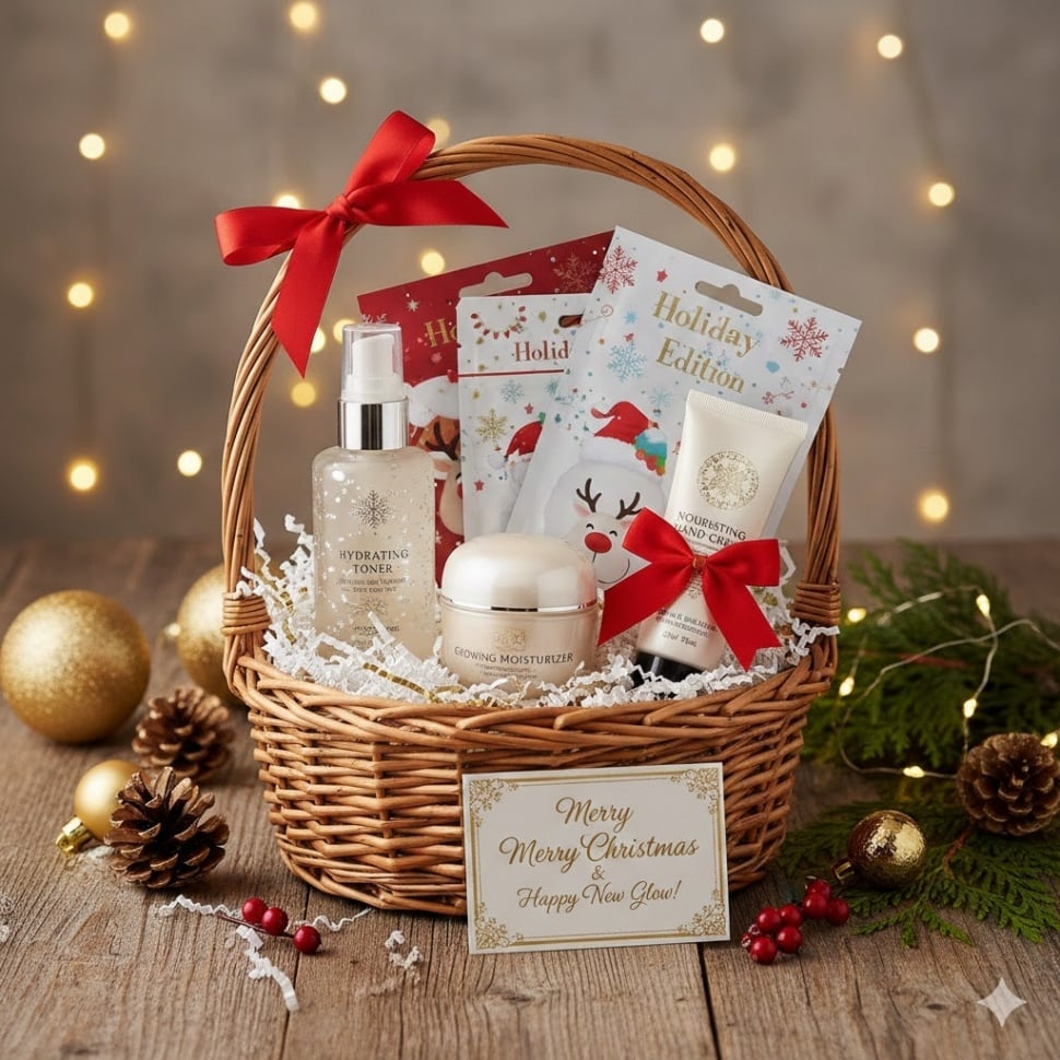Ilustrasi hampers Natal skincare [Gemini AI]