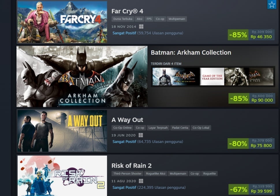 Deretan game diskon besar Black Friday di Steam. (Steam)