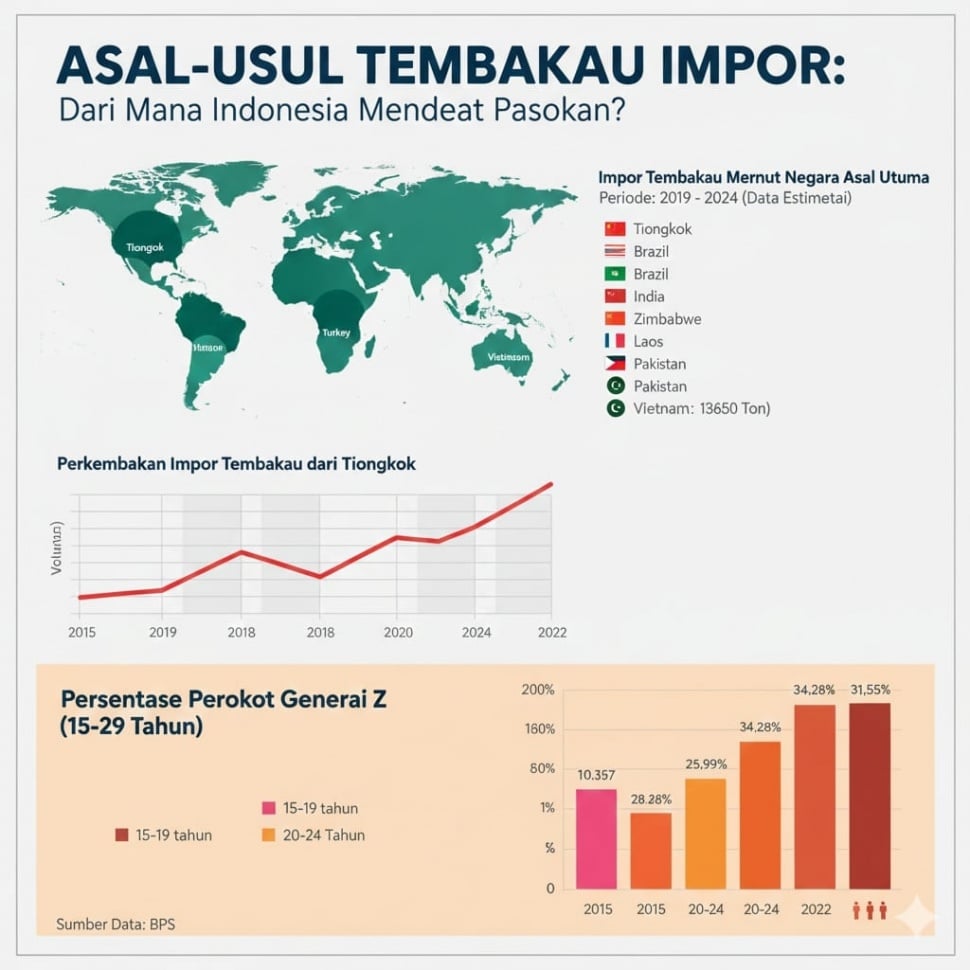 Infografis impor tembakau. [Gemini]