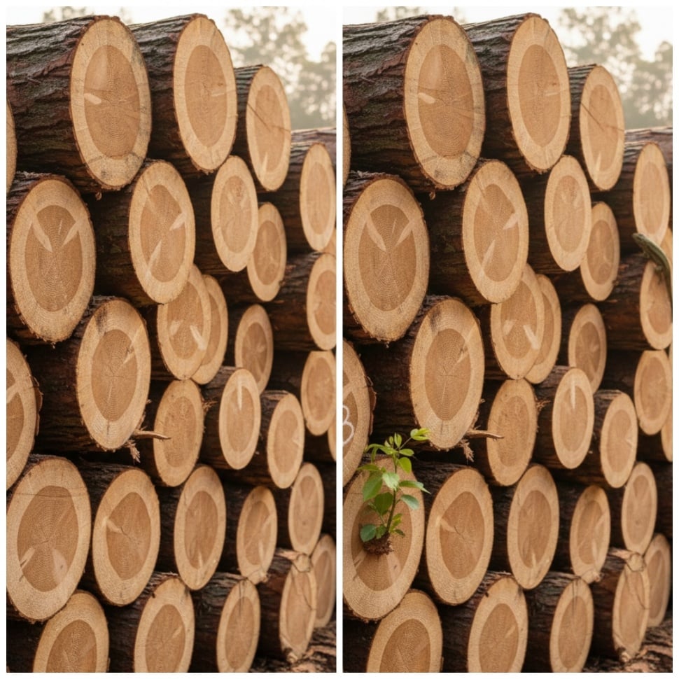 Tes Kejelian Mata: Temukan 3 Perbedaan di Batang Pohon Hasil Penebangan Hutan Ini. (Gemini AI)