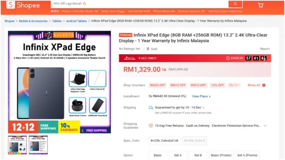 Infinix XPAD Edge. (Shopee Malaysia)